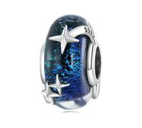 LAYCHEN Bracciale Originale In Argento Sterling 925 Con Perline Di Vetro Blu Stellato, A Forma Di Stella Galattica Spaziale, Per Donna