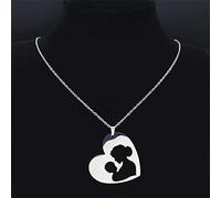 LAYCHEN Famiglia Cuore Mamma Ragazzo Collana per Donna Colore Argento Figlio Collane A Catena Gioielli per Bambini