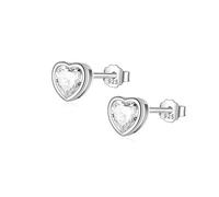 LAYCHEN Orecchini A Bottone In Argento Sterling 925 Con Zirconi Cubici Lucidi E Romantici A Forma Di Cuore, Per Bambine E Donne, Gioielli Geometrici Per Il Compleanno