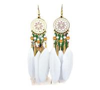 LAYCHEN Orecchini Vintage Bohemien con Piume Bianche Lunghe per Donna Orecchini con Nappa A Catena Color Oro con Temperamento Etnico Gioielli da Sposa Boho
