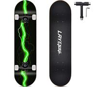 LAYENNE Completo Skateboard Professionale,tavola in Acero a 8 Strati,31'' x 8'' Skateboard Double Kick Deck concavo,Adatto per Adulti, Principianti, Ragazzi, Ragazze, Adolescenti, Bambini-Green