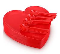 Layhit Il set di 38 piatti a forma di cuore per San Valentino include 18 vassoi per alimenti a forma di cuore da 25,4 cm, per San Valentino, 20 cucchiai in plastica, per insalata, dessert, forniture
