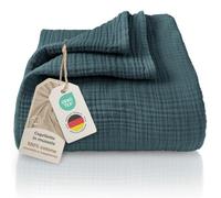 LAYNENBURG Copriletto in mussola Premium 150 x 200 cm - 100% cotone - coperta in cotone extra morbida come coperta accogliente, copriletto, copridivano, copridivano (blu miraggio)