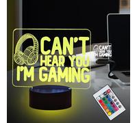 Laysinly Can't Hear You I'm Gaming 3D Luce notturna Ragazzi Ragazze, Cuffie Gamepad Grafica Videogiochi Gamer LED Lampada da scrivania Decor, telecomando 16 colori che cambiano Dimmerabile