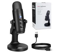 Layukt Microfono USB per PC, telefono, podcast, streaming, registrazione, voce fuori campo Plug and Play, microfono per PC a condensatore con disattivazione rapida, manopole per eco/guadagno, ascolto