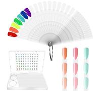 Laza 100 bastoncini trasparenti 3 in 1 per nail art, confezionati con anello e adesivi numerati, per nail art, con indicatore di colore, tester, pratica, campione, accessori per unghie per nail