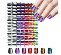 Laza 210pcs Cat Eye Press on Nails for Women 7 Colors Short Square Reusable Nail Tips in 15 Sizes Long Lasting Salon Fake Nails Stick on Artificial Acrylic False Nail Tips - Chameleon Series