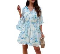 LAZIRO Abiti da Donna Primavera-Estate con Scollo A V E Manica Corta Svasata per Pendolari, Eleganti Abiti Stampati con Cravatta