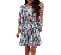 LAZIRO Abiti da Donna Primavera-Estate con Scollo A V E Manica Corta Svasata per Pendolari, Eleganti Abiti Stampati con Cravatta