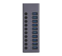 Lazmin112 Hub USB 3.0, Hub Alimentato USB a 10 Porte con Interruttore Individuale, Hub per Laptop da Scrivania con Trasmissione in Lega di Alluminio da 5 Gbps, per HDD per Computer Portatile
