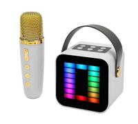 Lazmin112 Macchina per Karaoke, Mini Altoparlante Karaoke Portatile con 2 Microfoni Wireless Portatili e Luce Pickup Rgb, per Feste a Casa, Regali di Complanno per Ragazzi e (WHITE)