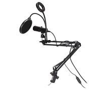 Lazmin112 Microfono USB, Kit Microfono a Condensatore Cardioide per PC 30Hz-20KHz con Luce RGB, Compatibile con Computer, Telefoni Cellulari, Tablet (A6S con Staffa da 35 mm e Luce di