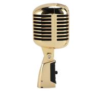 Lazmin112 Microfono Vintage, Microfono per Voce Dinamico retrò Classico con Supporto Girevole Autotensionante, Microfono Cardioide Unidirezionale in Metallo per KTV (GOLD)