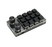 Lazmin112 Mini Tastierino a 12 Tasti con 2 Manopole, Connessione Wireless BT Cablata USB, Tastiera Meccanica con Interruttore Blu, Tastierino Macro Programmabile con Una Sola Mano per
