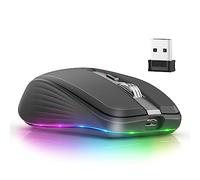 Lazmin112 Mouse Wireless, Mouse per Laptop Dual Mode 2.4G BT5.1, Mouse Ottico RGB Ergonomico, 800/1200/1600/2400 DPI, 14 Effetti di Luce RGB, Rotellina di Scorrimento 3D, per Win/OS (Nero)
