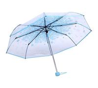Lazmin112 Ombrello Pieghevole Trasparente, Ombrello Esterno Trasparente Cherry Blossom Ombrello Pioggia per Ragazze alla Moda(Blu)