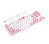 Lazmin112 Tastiera da Gioco, Tastiera Meccanica per Computer Retroilluminata a Luce Mista Usb Cablata a 87 Tasti, con Pulanti Multimediali, per Desktop, Laptop (Pink bianco con orecchie di gatto)