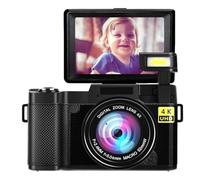 Lazmin112 Videocamera, Videocamera 4K 48MP 3 Pollici Rotazione 180° Touchscreen Zoom 16X Anti-vibrazione Messa a Fuoco Automatica Registratore per con Luce Flash, Copriobiettivo