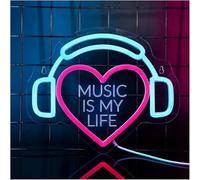 Lazmira Insegna al neon Insegna al neon a LED Music Is My Life per decorazioni da parete per feste di compleanno, club, 26,3x21,5 cm
