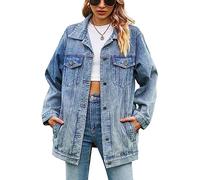 Lazutom Giacca da motociclista da donna Mid-Long Oversize Denim Button Down Boyfriend Jean Biker Coat, Blu, M