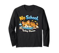 Lazy Cat No School Today, Divertente Studente compiti Grafico Maglia a Manica
