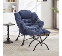 Lazy Chair with ottoman, Modern Lounge Accent, Armrests and a Side Pocket, Leisure Upholstered Sofa Reading, Footrest for Small Space, Corner Chair (Navy Blue)