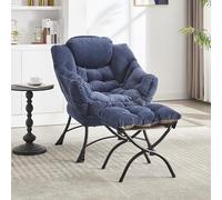 Lazy Chair with Ottoman, Modern Lounge Accent Chair Armrests and a Side Pocket, Corner, Leisure Upholstered Sofa Reading with Footrest for Small Space (Navy Blu)