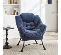 Lazy Chair with pouf, Modern Lounge Accent Armrests and a Side Pocket, Leisure Upholstered Sofa Reading Footrest for Small Space, Corner Chair-Navy Blue