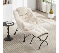Lazy Chair with pouf, Modern Lounge Accent Chair Armrests and a Side Pocket, Corner, Leisure Upholstered Sofa Reading with Footrest for Small Space (bianco)