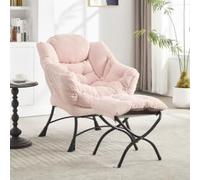 Lazy Chair with pouf, Modern Lounge Accent Chair Armrests and a Side Pocket, Corner, Leisure Upholstered Sofa Reading with Footrest for Small Space (Rosa)