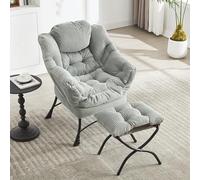 Lazy Chair with pouf, Modern Lounge Accent Chair Armrests and a Side Pocket, Corner, Leisure Upholstered Sofa Reading with Footrest for Small Space (verde chiaro)
