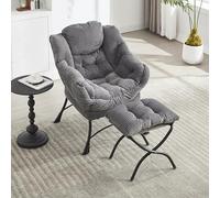 Lazy Chair with pouf, Modern Lounge Accent Chair Armrests and a Side Pocket, Corner, Leisure Upholstered Sofa Reading with Footrest for Small Space (grigio)
