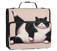 Lazy Cute Black White Cat 3,8 cm Raccoglitore 3 anelli Heavy Duty Zip Up Raccoglitore Organizzatore Raccoglitore con Cinghia Scuola Media Cartella Cartella Cartella Portfolio con manico