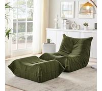 Lazy - Divano con schienale e poggiapiedi, poltrona relax, in morbida pelliccia di fagioli, comodo divano singolo per soggiorno, camera da letto, studio, appartamento, verde