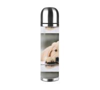 Lazy Dog Puppy (1) Bottiglia sottovuoto con design a corpo intero - Thermos in acciaio inox isolato di alta qualità con esterno in pelle PU per uso esterno, ufficio e casa
