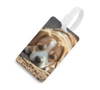 Lazy Dog Puppy - Etichette per bagagli con carta d'identità, resistenti etichette per borse da viaggio, impermeabili, per valigie, zaini e custodie da viaggio, stile bianco