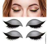 Lazy Eye Shadow Eyelash Patch 2 in 1 adesivi riutilizzabili per il trucco degli occhi, 2 paia di adesivi colorati per ombretti e ciglia, ciglia finte naturali per trucco da donna (argento)