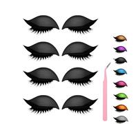Lazy Eye Shadow Eyelash Patch, Eyeshadow and Lash Sticker, Eyeshadow Eyelashes Makeup Stickers for Eyes, 2-In-1 Reusable Eye Makeup Stickers With False Lashes & Shadow, 2 Pairs (Black*4)
