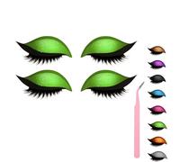 Lazy Eye Shadow Eyelash Patch, Eyeshadow and Lash Sticker, Eyeshadow Eyelashes Makeup Stickers for Eyes, 2-In-1 Reusable Eye Makeup Stickers With False Lashes & Shadow, 2 Pairs (Green*2)