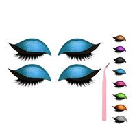 Lazy Eye Shadow Eyelash Patch, Eyeshadow and Lash Sticker, Eyeshadow Eyelashes Makeup Stickers for Eyes, 2-In-1 Reusable Eye Makeup Stickers With False Lashes & Shadow, 2 Pairs (Blue*2)