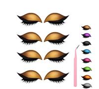 Lazy Eye Shadow Eyelash Patch, Eyeshadow and Lash Sticker, Eyeshadow Eyelashes Makeup Stickers for Eyes, 2-In-1 Reusable Eye Makeup Stickers With False Lashes & Shadow, 2 Pairs (Gold*4)