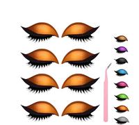 Lazy Eye Shadow Eyelash Patch, Eyeshadow and Lash Sticker, Eyeshadow Eyelashes Makeup Stickers for Eyes, 2-In-1 Reusable Eye Makeup Stickers With False Lashes & Shadow, 2 Pairs (Orange*4)