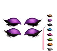 Lazy Eye Shadow Eyelash Patch, Eyeshadow and Lash Sticker, Eyeshadow Eyelashes Makeup Stickers for Eyes, 2-In-1 Reusable Eye Makeup Stickers With False Lashes & Shadow, 2 Pairs (Purple*2)