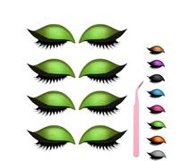 Lazy Eye Shadow Eyelash Patch, Eyeshadow and Lash Sticker, Eyeshadow Eyelashes Makeup Stickers for Eyes, 2-In-1 Reusable Eye Makeup Stickers With False Lashes & Shadow, 2 Pairs (Green*4)
