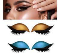 Lazy Eyeshadow Eyelash Patch, Reusable Makeup Sticker with Built-in Eyeliner, Glitter Eyeshadow & False Eyelashes (Yellow+Blue)