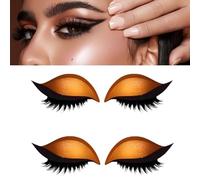 Lazy Eyeshadow Eyelash Patch, Reusable Makeup Sticker with Built-in Eyeliner, Glitter Eyeshadow & False Eyelashes (Orange)