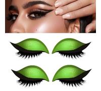 Lazy Eyeshadow Eyelash Patch, Reusable Makeup Sticker with Built-in Eyeliner, Glitter Eyeshadow & False Eyelashes (Green)