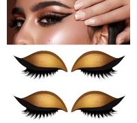 Lazy Eyeshadow Eyelash Patch, Reusable Makeup Sticker with Built-in Eyeliner, Glitter Eyeshadow & False Eyelashes (Yellow)