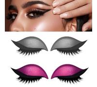 Lazy Eyeshadow Eyelash Patch, Reusable Makeup Sticker with Built-in Eyeliner, Glitter Eyeshadow & False Eyelashes (Pink+Gray)