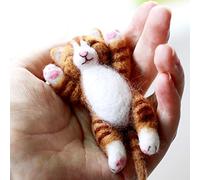 Lazy Ginger Kitten Needle Felting Kits Lying in Hands - Needles, Finger Guards, Black High-density Foam Mat, Instructions 8cm